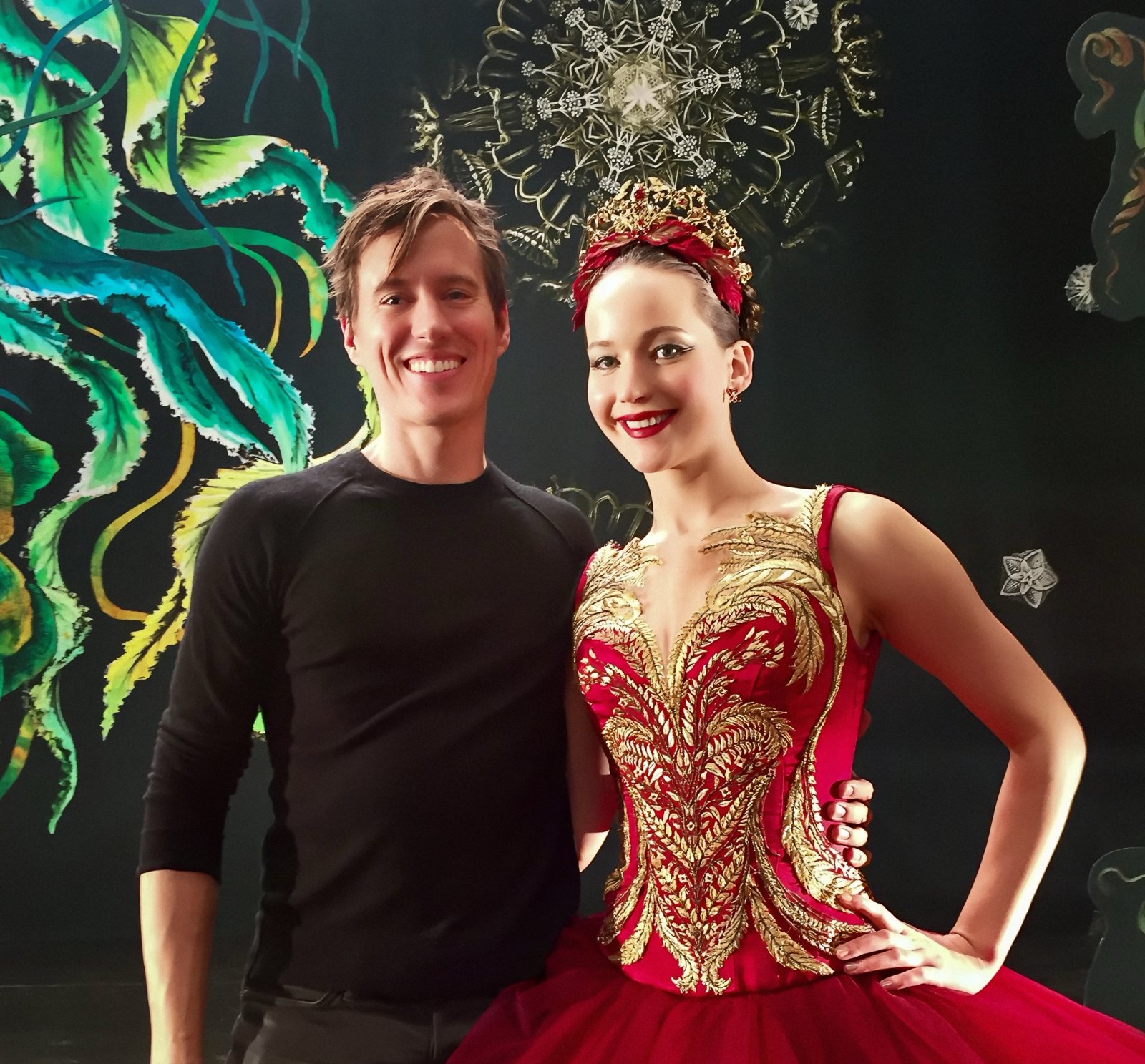 Kurt Froman with Jennifer Lawrence in costume on the set of Red Sparrow